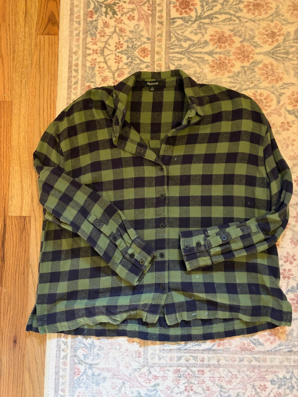 Madewell Men's Green and Black Plaid Button-Down Shirt